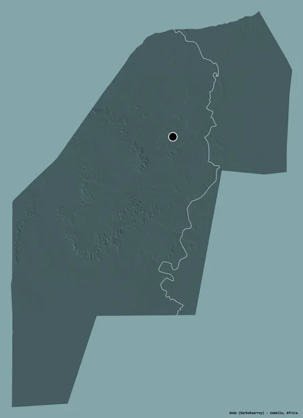 索马里地区盖多的形状 其首都用纯色背景隔开 彩色高程图 3D渲染 — 图库照片