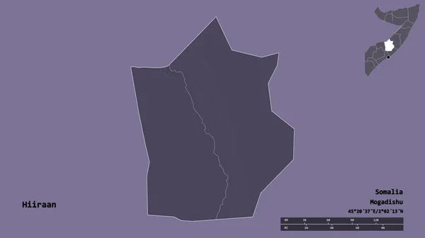 ソマリア地方のハイラーンの形で その首都はしっかりとした背景に隔離されています 距離スケール リージョンプレビュー およびラベル 色の標高マップ 3Dレンダリング — ストック写真