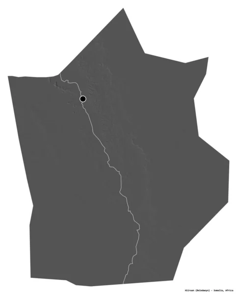索马里地区希兰州的形状 其首都被白色背景隔离 Bilevel高程图 3D渲染 — 图库照片