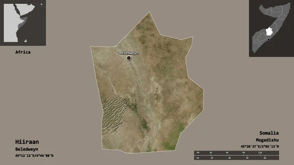 Hiiraan Şekli Somali Bölgesi Başkenti Uzaklık Ölçeği Gösterimler Etiketler Uydu — Stok fotoğraf