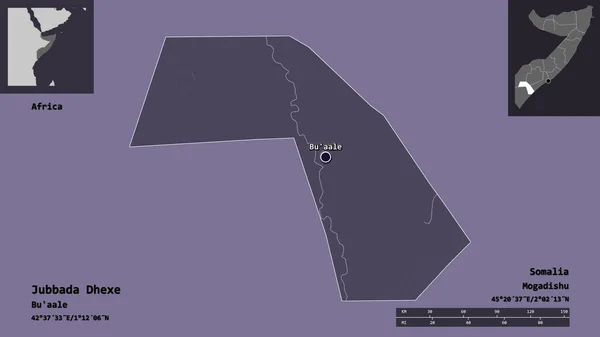 Shape Jubbada Dhexe Region Somalia Its Capital Distance Scale Previews — Stock Photo, Image