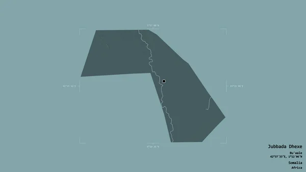 索马里地区的Jubbada Dhexe地区 在一个地理参照框的坚实背景下被隔离 彩色高程图 3D渲染 — 图库照片