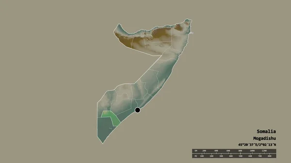 Die Ungesättigte Form Somalias Mit Seiner Hauptstadt Der Wichtigsten Regionalen — Stockfoto