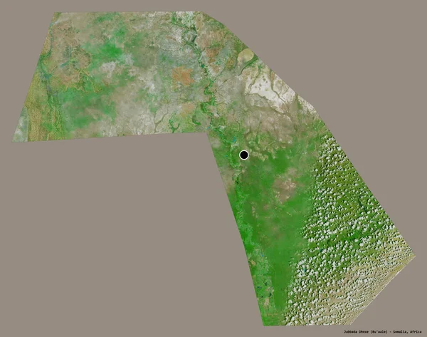 ソマリア地方のジュバダ デクス Jubbada Dhexe の形で その首都はしっかりとした色の背景に孤立しています 衛星画像 3Dレンダリング — ストック写真