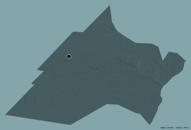 Nugaal 'ın şekli, Somali bölgesi, başkenti katı renk arkaplanı ile izole edilmiş. Renkli yükseklik haritası. 3B görüntüleme