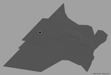 Nugaal 'ın şekli, Somali bölgesi, başkenti katı renk arkaplanı ile izole edilmiş. Çift seviyeli yükseklik haritası. 3B görüntüleme