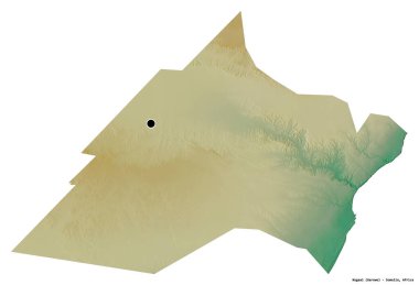 Nugaal 'ın şekli, Somali bölgesi, başkenti beyaz arka planda izole edilmiş. Topografik yardım haritası. 3B görüntüleme