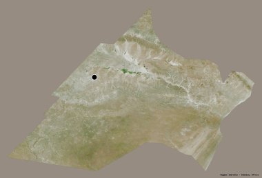 Nugaal 'ın şekli, Somali bölgesi, başkenti katı renk arkaplanı ile izole edilmiş. Uydu görüntüleri. 3B görüntüleme