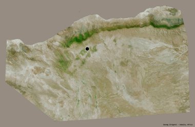 Somali 'nin başkenti Somali' nin katı renk arkaplanı ile izole edilmiş Sanaag 'nın şekli. Uydu görüntüleri. 3B görüntüleme