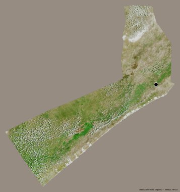 Shabeellaha Hoose 'un şekli, Somali bölgesi, başkenti katı renk arkaplanı ile izole edilmiş. Uydu görüntüleri. 3B görüntüleme