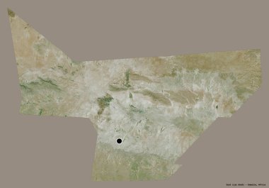 Somali 'nin Sool bölgesi, başkenti katı renk arkaplanı ile izole edilmiştir. Uydu görüntüleri. 3B görüntüleme
