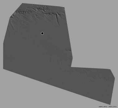 Togdheer 'in şekli, Somali bölgesi, başkenti katı renk arkaplanı ile izole edilmiş. Çift seviyeli yükseklik haritası. 3B görüntüleme