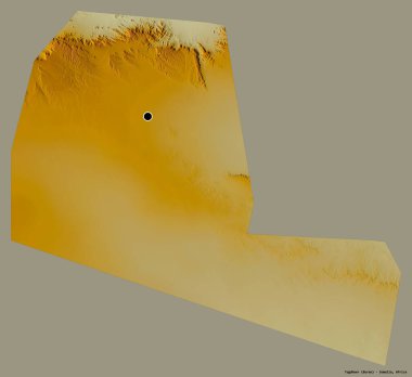 Togdheer 'in şekli, Somali bölgesi, başkenti katı renk arkaplanı ile izole edilmiş. Topografik yardım haritası. 3B görüntüleme