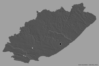 Güney Afrika 'nın Doğu Burnu' nun şekli, başkenti katı bir renk arkaplanı ile izole edilmiştir. Çift seviyeli yükseklik haritası. 3B görüntüleme
