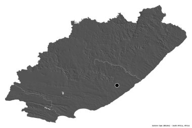 Doğu Burnu 'nun şekli, Güney Afrika eyaleti, başkenti beyaz arka planda izole edilmiştir. Çift seviyeli yükseklik haritası. 3B görüntüleme
