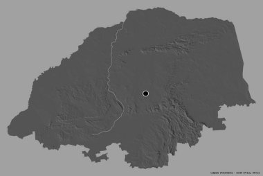 Güney Afrika 'nın Limpopo eyaleti, başkenti katı renk arkaplanı ile izole edilmiştir. Çift seviyeli yükseklik haritası. 3B görüntüleme