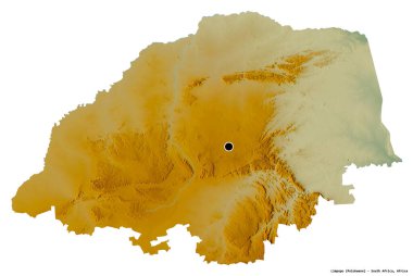 Güney Afrika 'nın Limpopo eyaleti, başkenti beyaz arka planda izole edilmiştir. Topografik yardım haritası. 3B görüntüleme