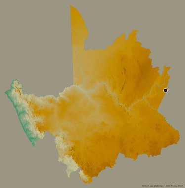 Kuzey Cape 'in şekli, Güney Afrika eyaleti, başkenti katı bir renk arkaplanı ile izole edilmiştir. Topografik yardım haritası. 3B görüntüleme