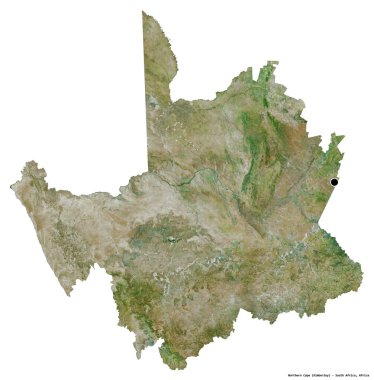 Kuzey Cape 'in şekli, Güney Afrika eyaleti, başkenti beyaz arka planda izole edilmiştir. Uydu görüntüleri. 3B görüntüleme