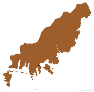 Başkenti Güney Kore olan Busan 'ın beyaz arka planda izole edilmiş hali. Desenli dokuların bileşimi. 3B görüntüleme