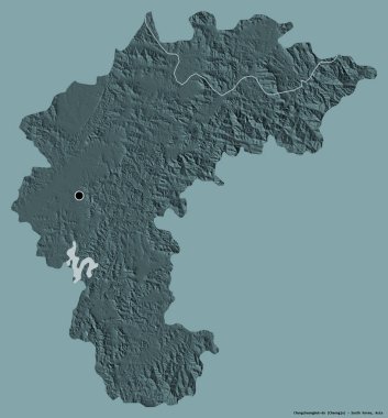 Güney Kore 'nin başkenti Chungcheongbuk-do' nun katı renk arkaplanı ile izole edilmiş hali. Renkli yükseklik haritası. 3B görüntüleme