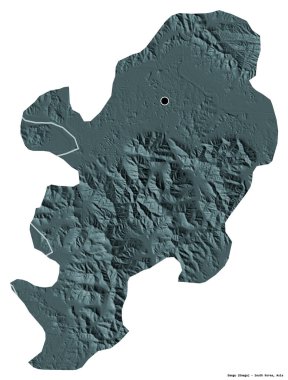 Başkenti Güney Kore 'nin başkenti Daegu' nun beyaz arka planda izole edilmiş hali. Renkli yükseklik haritası. 3B görüntüleme