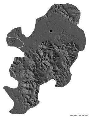 Başkenti Güney Kore 'nin başkenti Daegu' nun beyaz arka planda izole edilmiş hali. Çift seviyeli yükseklik haritası. 3B görüntüleme