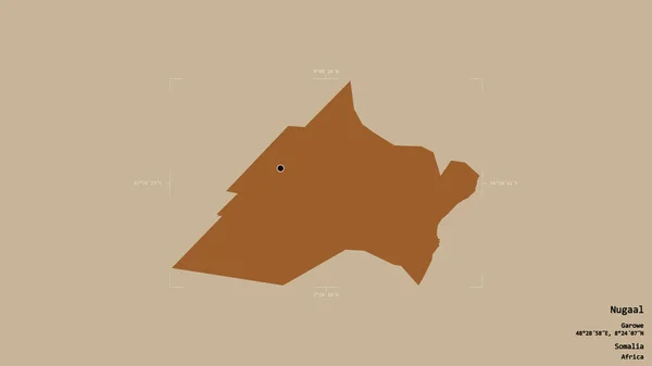 ソマリアの領域であるヌガルの領域は 洗練された境界ボックス内の強固な背景に隔離されています ラベル パターン化されたテクスチャの構成 3Dレンダリング — ストック写真