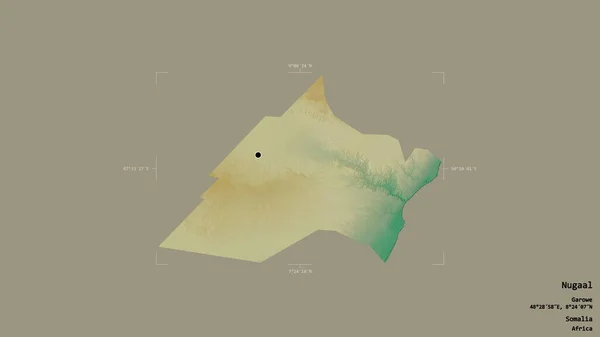 索马里地区Nugaal的一个地区 在一个地理参照框的坚实背景下被隔离 地形浮雕图 3D渲染 — 图库照片