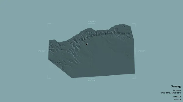 Территория Санаага Область Сомали Изолирована Твердом Фоне Геометрической Ограничивающей Коробке — стоковое фото