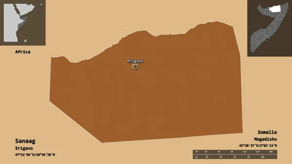 Shape Sanaag Region Von Somalia Und Seine Hauptstadt Entfernungsskala Vorschau — Stockfoto