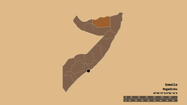 主要な地域部門と分離サナーク地域とソマリアの荒廃した形 ラベル パターン化されたテクスチャの構成 3Dレンダリング — ストック写真