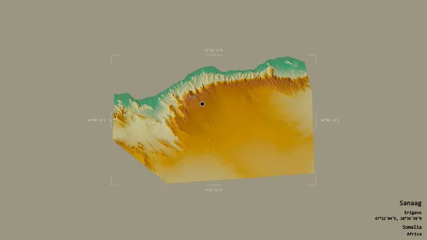 Area Sanaag Region Somalia Isolated Solid Background Georeferenced Bounding Box — Stock Photo, Image