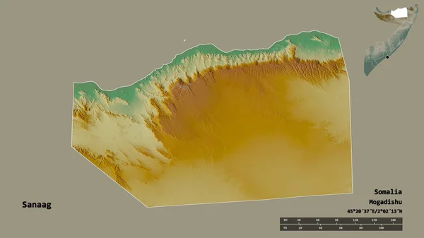 Форма Санааґ Район Сомалі Столицею Ізольованою Твердому Тлі Масштаб Відстаней — стокове фото