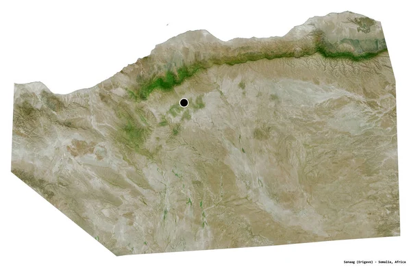 Somali bölgesinin başkenti beyaz arka planda izole edilmiş Sanag 'ın şekli. Uydu görüntüleri. 3B görüntüleme