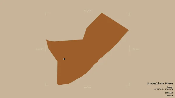 ソマリアの領域であるShabelha Dhexeの領域は 洗練された境界ボックス内の強固な背景に隔離されています ラベル パターン化されたテクスチャの構成 3Dレンダリング — ストック写真