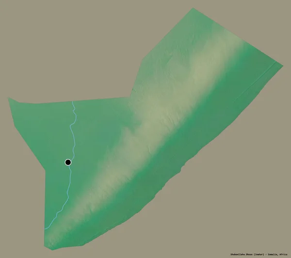 索马里地区Shabeellaha Dhexe的形状 其首都用纯色背景隔开 地形浮雕图 3D渲染 — 图库照片