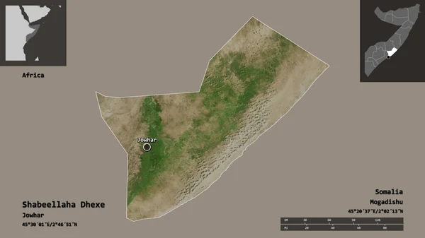 Form Shabeellaha Dhexe Regionen Somalia Och Dess Huvudstad Avståndsskala Förhandsvisningar — Stockfoto