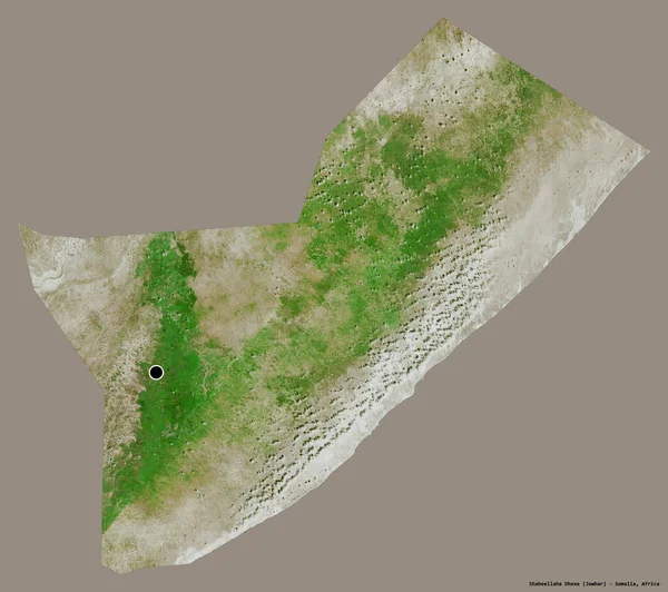 ソマリア地方のシャベラ デクスの形で その首都はしっかりとした色の背景に隔離されています 衛星画像 3Dレンダリング — ストック写真