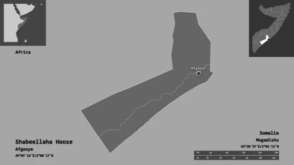 Bentuk Shabeellaha Hoose Wilayah Somalia Dan Ibukotanya Skala Jarak Pratinjau — Stok Foto