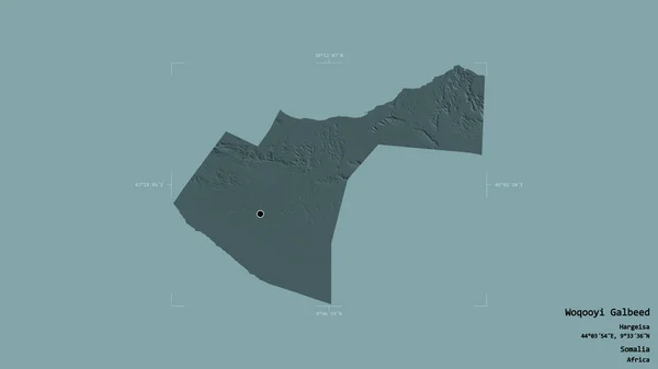 소말리아의 갈베드 구상의 갈라진 배경으로 고립되어 있었다 라벨이요 지형도 렌더링 — 스톡 사진