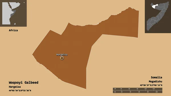 Forma Woqooyi Galbeed Regione Della Somalia Sua Capitale Scala Distanza — Foto Stock