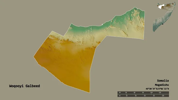 Kształt Woqooyi Galbeed Regionu Somalii Stolicą Odizolowaną Solidnym Tle Skala — Zdjęcie stockowe