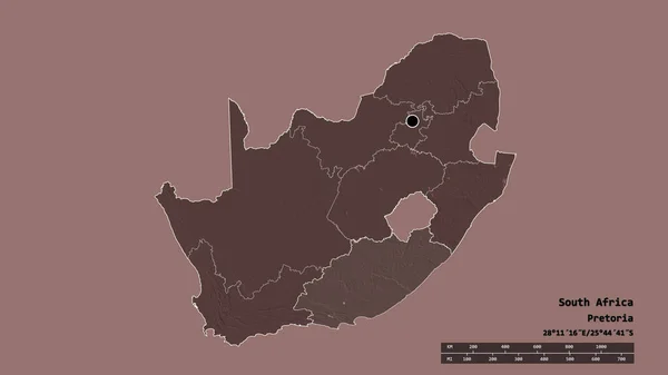 Обесцвеченная Форма Южной Африки Столицей Главным Региональным Разделением Отделенной Территорией — стоковое фото