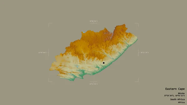 南非省东开普省的一个地区 在一个地理参照框的坚实背景下被隔离 地形浮雕图 3D渲染 — 图库照片