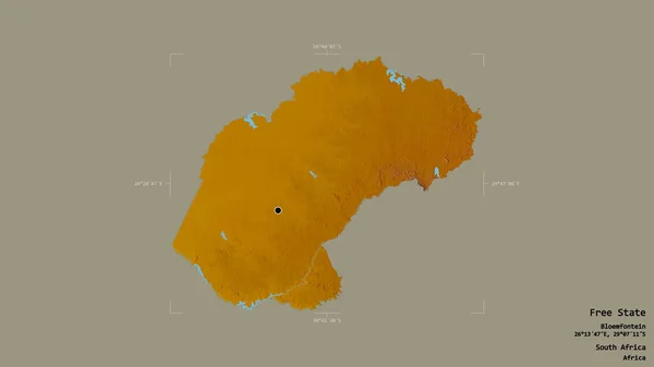 南非省自由邦地区 背景坚实 在一个地理参考方块中被隔离 地形浮雕图 3D渲染 — 图库照片