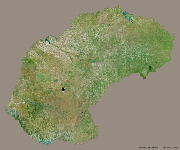 南アフリカの州である自由州の形で その首都はしっかりとした色の背景に隔離されています 衛星画像 3Dレンダリング — ストック写真