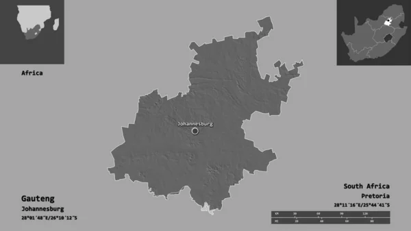 Форма Гаутенга Провинции Юар Столицы Шкала Расстояний Предварительные Просмотры Метки — стоковое фото