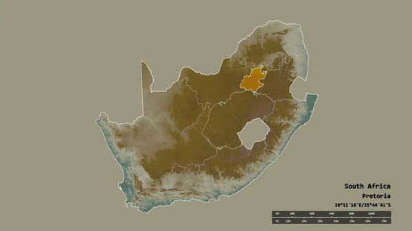 以首都 主要区域分部和分开的Gauteng地区为首都的南非的绝望面貌 地形浮雕图 3D渲染 — 图库照片