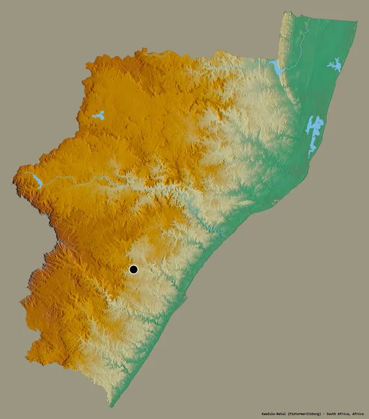 南非夸祖鲁 纳塔尔省的形状 其首都用纯色背景隔开 地形浮雕图 3D渲染 — 图库照片